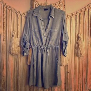 Denim mini dress w/ cinched waist